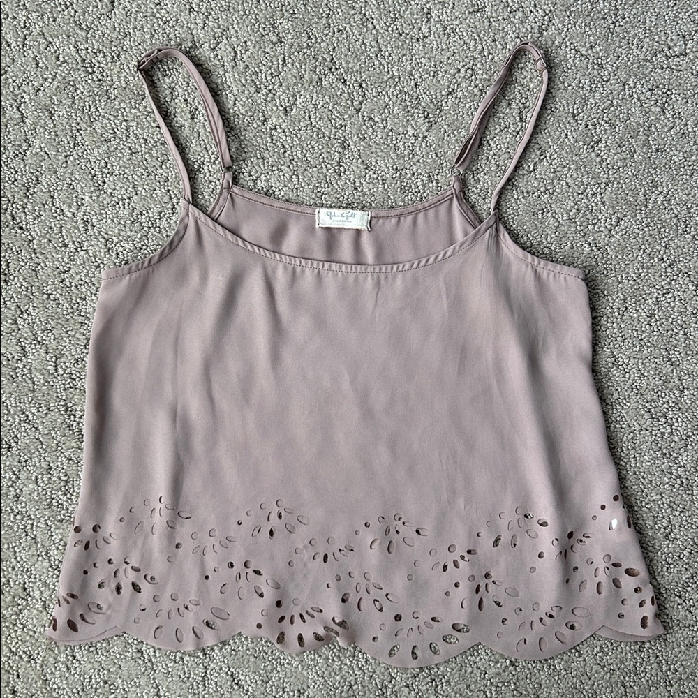 Brandy Melville John Galt Laser Cut Cami Tank Top Dusty Mauve Scalloped OSFM